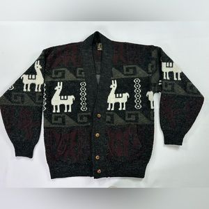 Tejidos Rumifiahui Wool Cardigan sweater llamas vintage